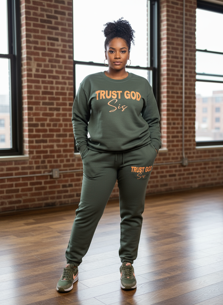 UNISEX Olive Fleece Crewneck Sweatsuits