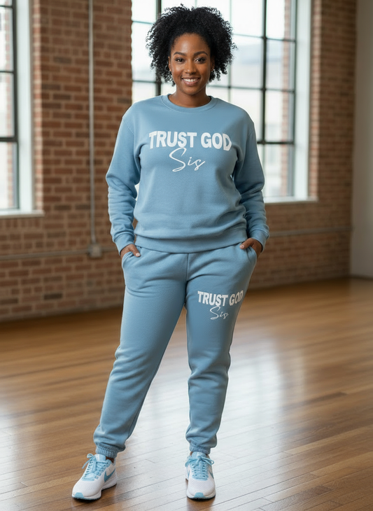 UNISEX Light Blue Fleece Crewneck Sweatsuit