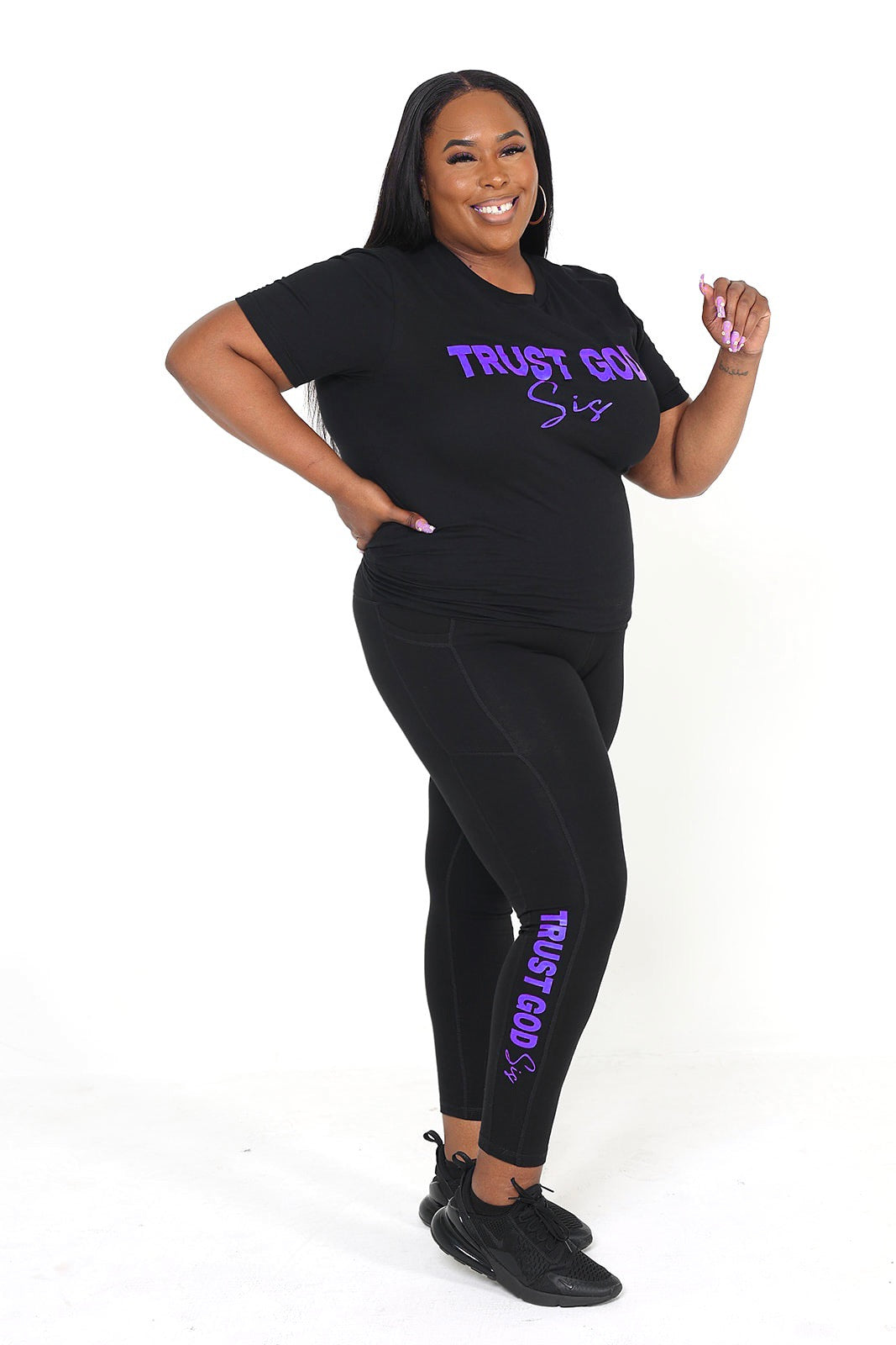 TGS Black T-Shirt & Leggings Combo Purple