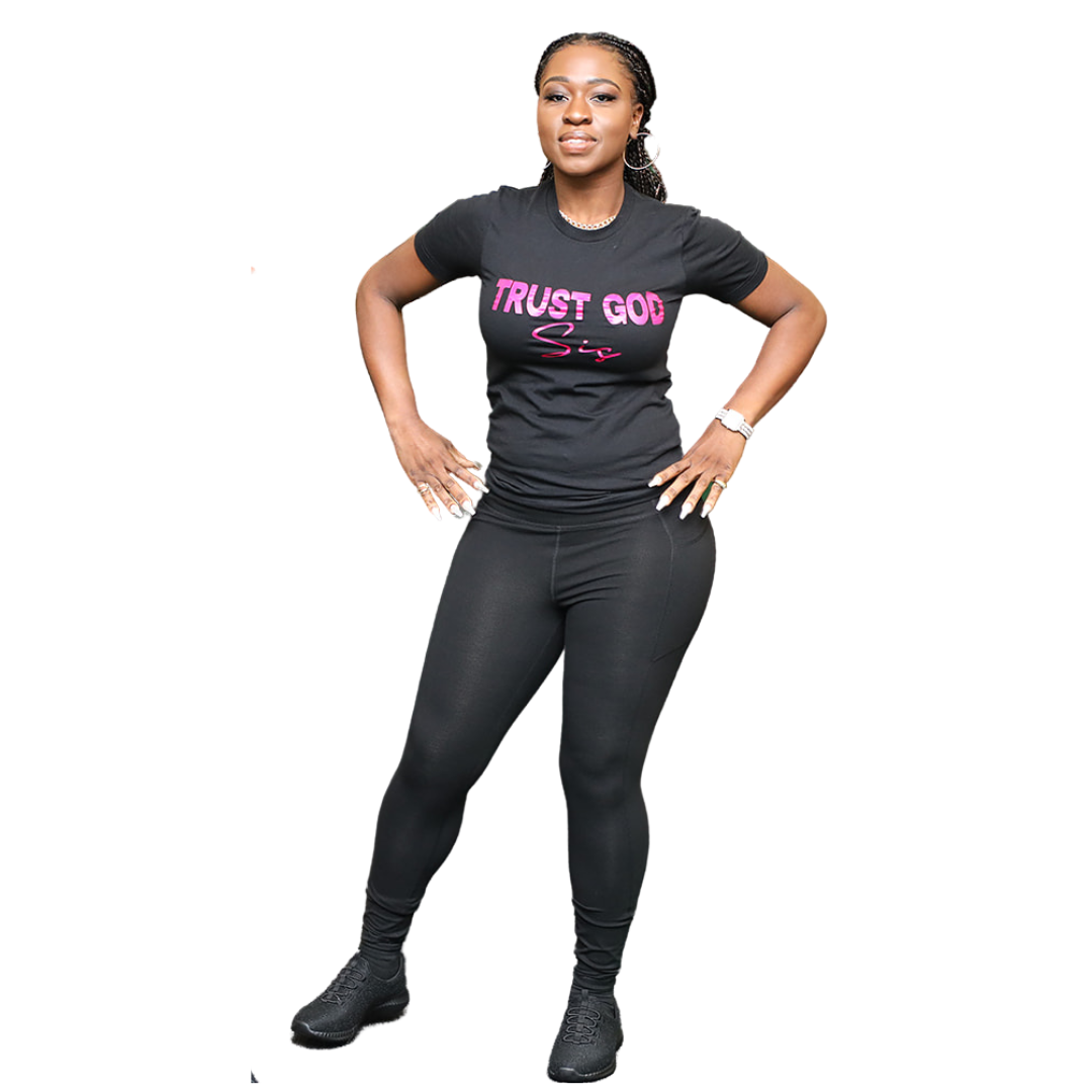 TGS Black T-Shirt & Leggings Combo Pink