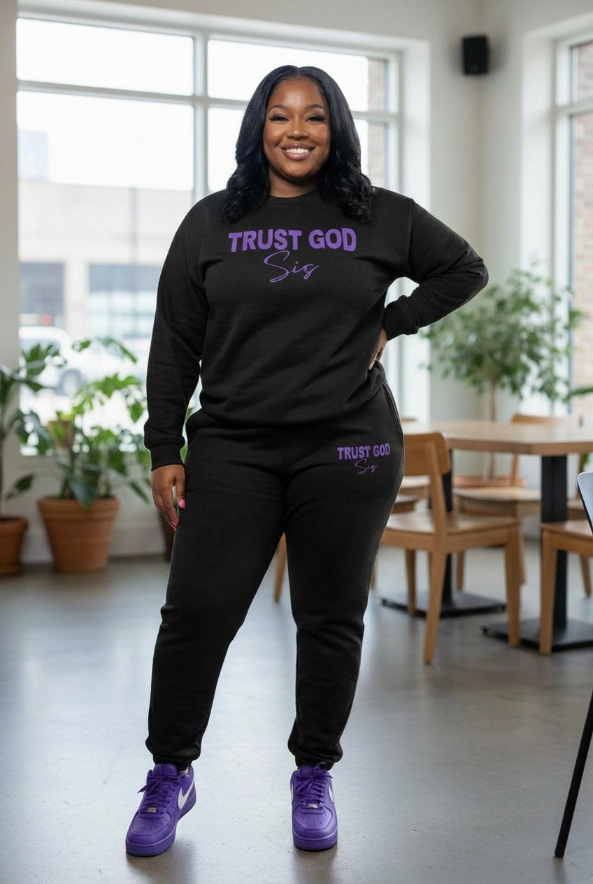 UNISEX Black & Purple Fleece Joggers