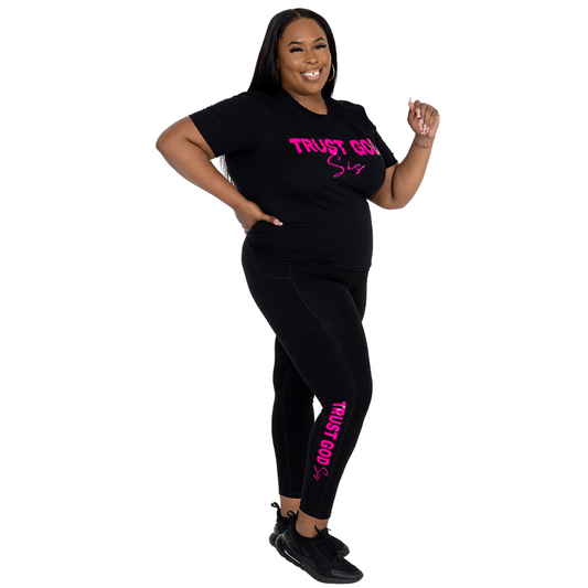 TGS Black T-Shirt & Leggings Combo Pink