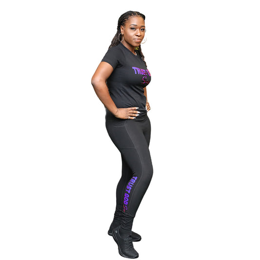 TGS Black T-Shirt & Leggings Combo Purple