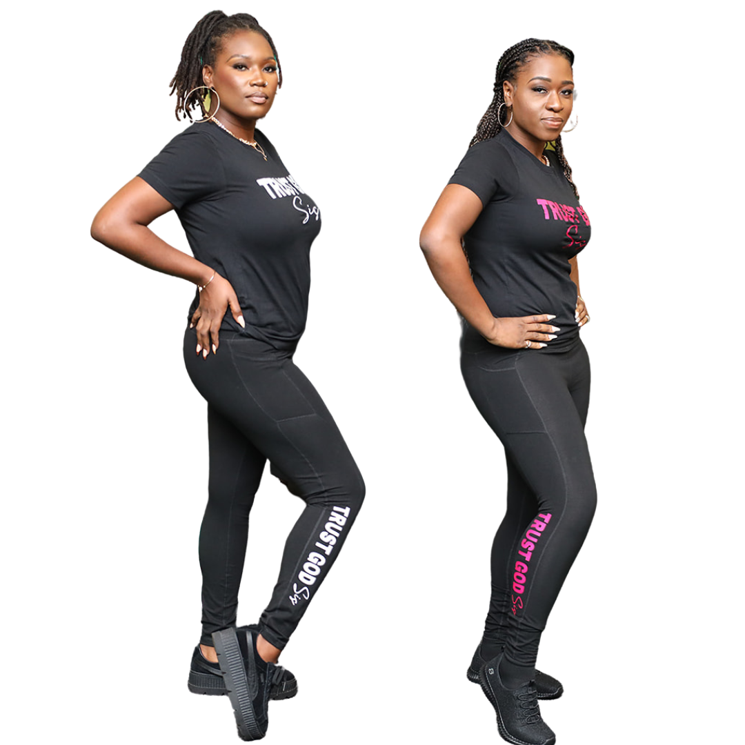 TGS Black T-Shirt & Leggings Combo Pink – Trust God Sis