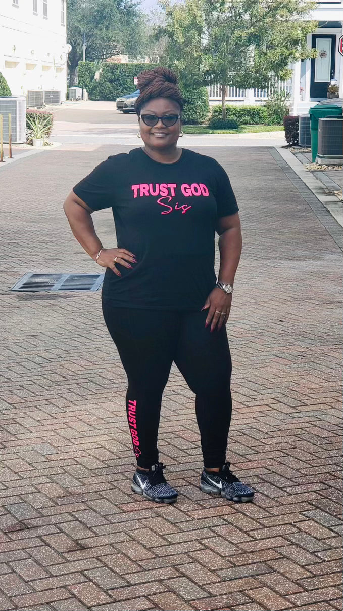 TGS Black T-Shirt & Leggings Combo Pink – Trust God Sis